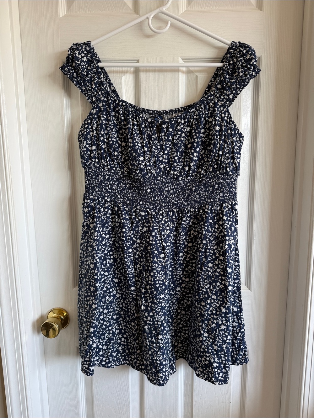 Old Navy Navy and White Floral Smocked Mini Dress